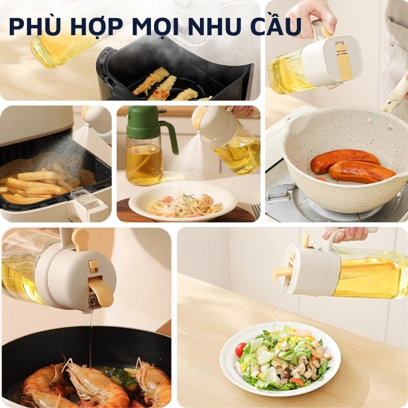Chai đựng kiêm xịt dầu ăn 2 trong 1 đa năng DandiHome - Bảo hành 6 tháng