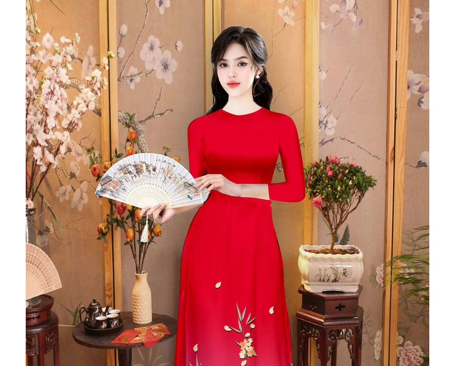 Áo dài in họa tiết hoa lan dễ thương AD07 - KHANH LINH STYLE