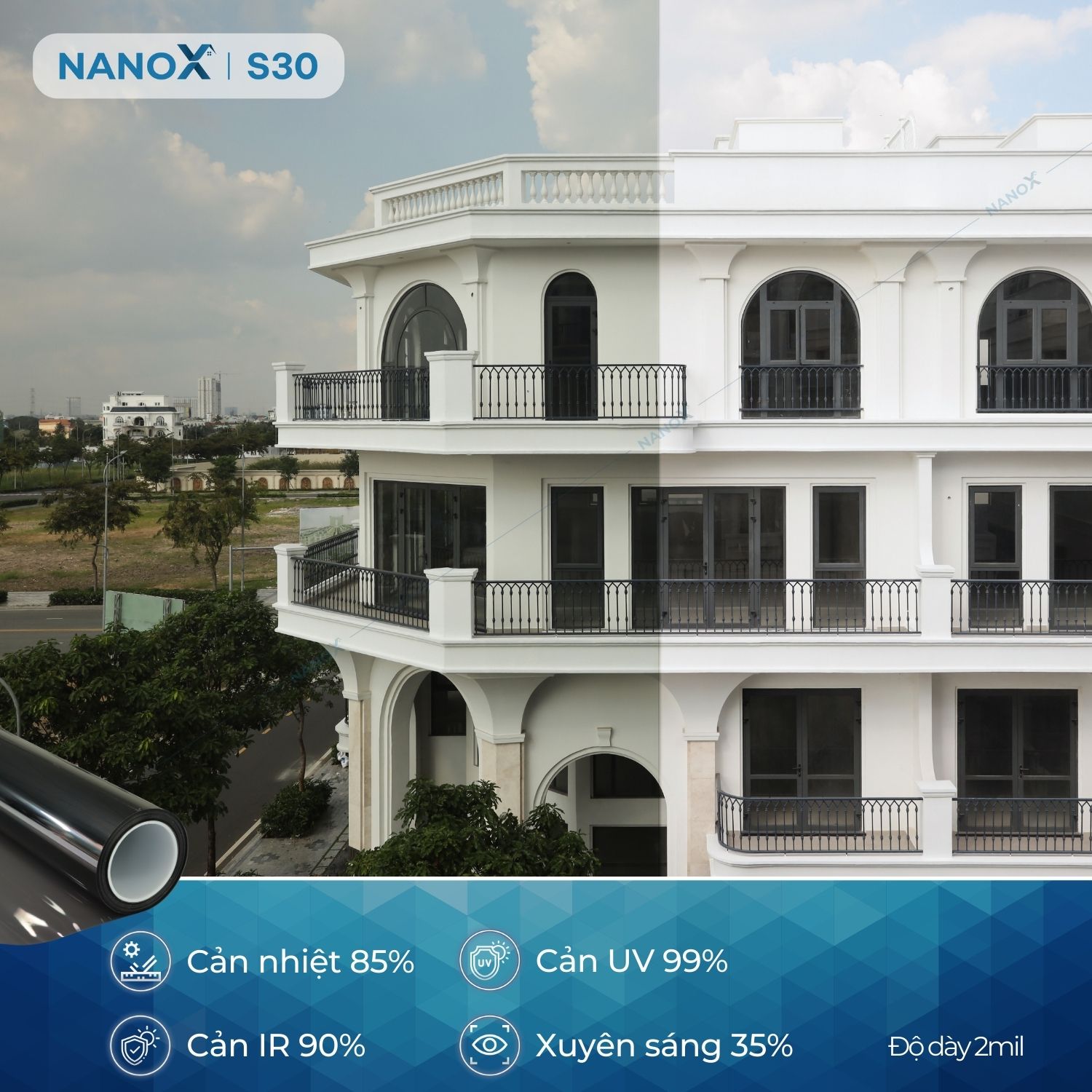 Phim cách nhiệt kính sau/kính hậu ô tô chống nắng nóng, chống UV, chống nhìn trộm NanoX