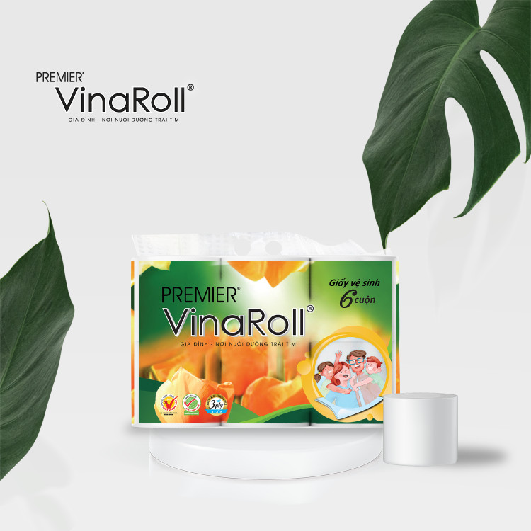 Giấy vệ sinh PREMIER VinaRoll không lõi - Combo 3 lốc