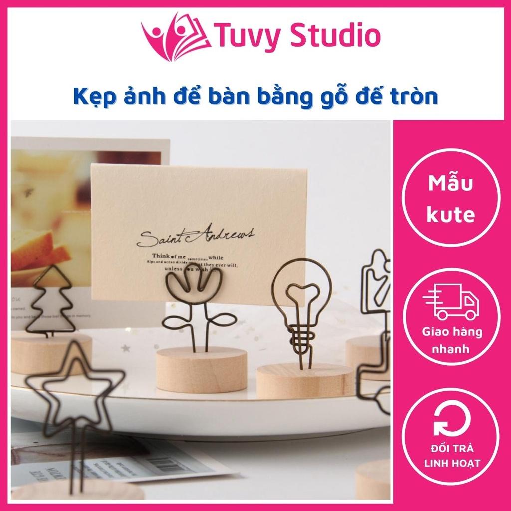 Kẹp ảnh để bàn đế bằng gỗ tròn nhiều hình đáng yêu, kẹp cardvisit, note, quà tặng ý nghĩa