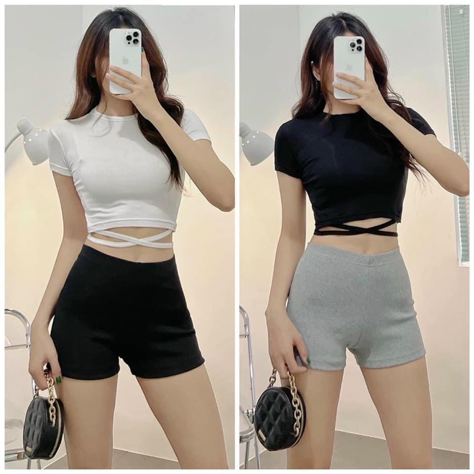 Quần đùi nữ mặc nhà thun gân Bare - quần đùi nữ lưng cao chất thun gân ôm tôn dáng - Q015