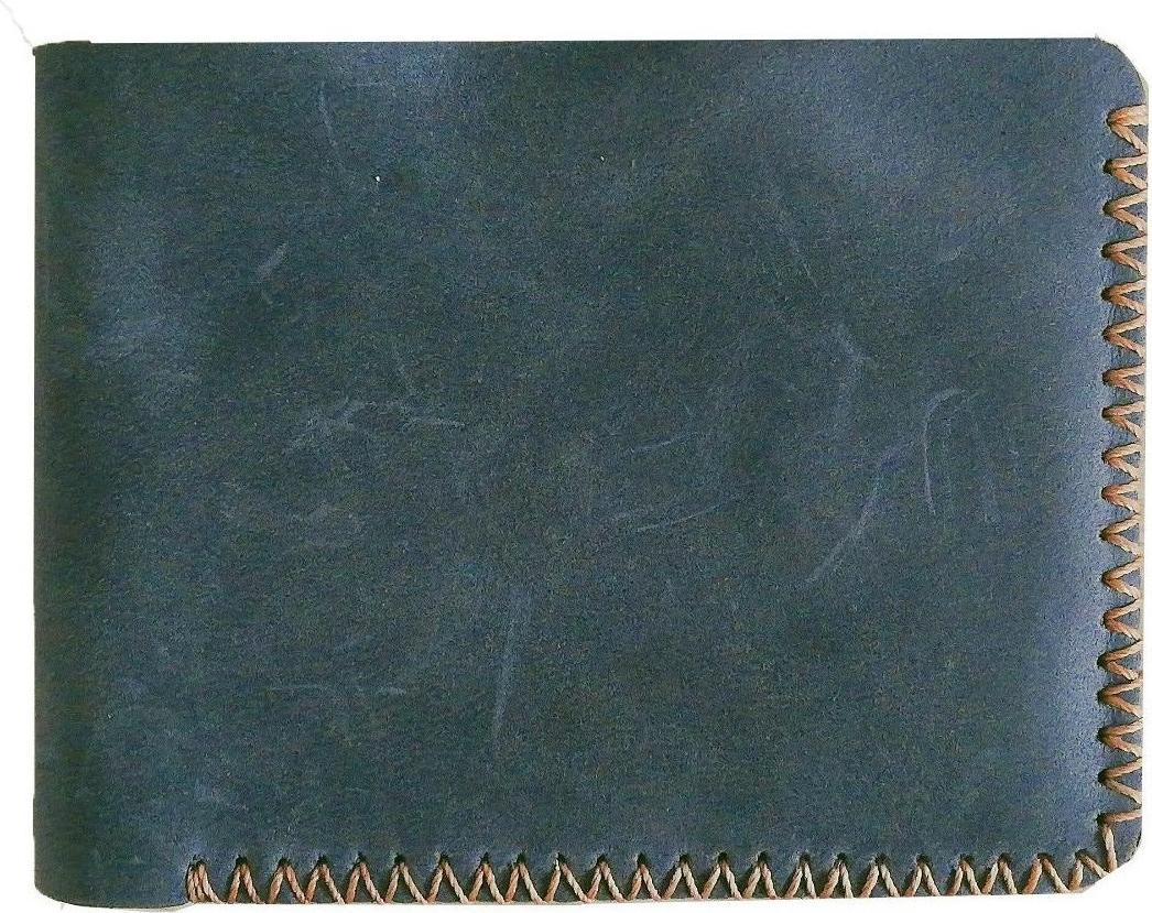 VÍ THỦ CÔNG DA BÒ THẬT 100%- MÀU XANH JEANS DÁNG NGANG