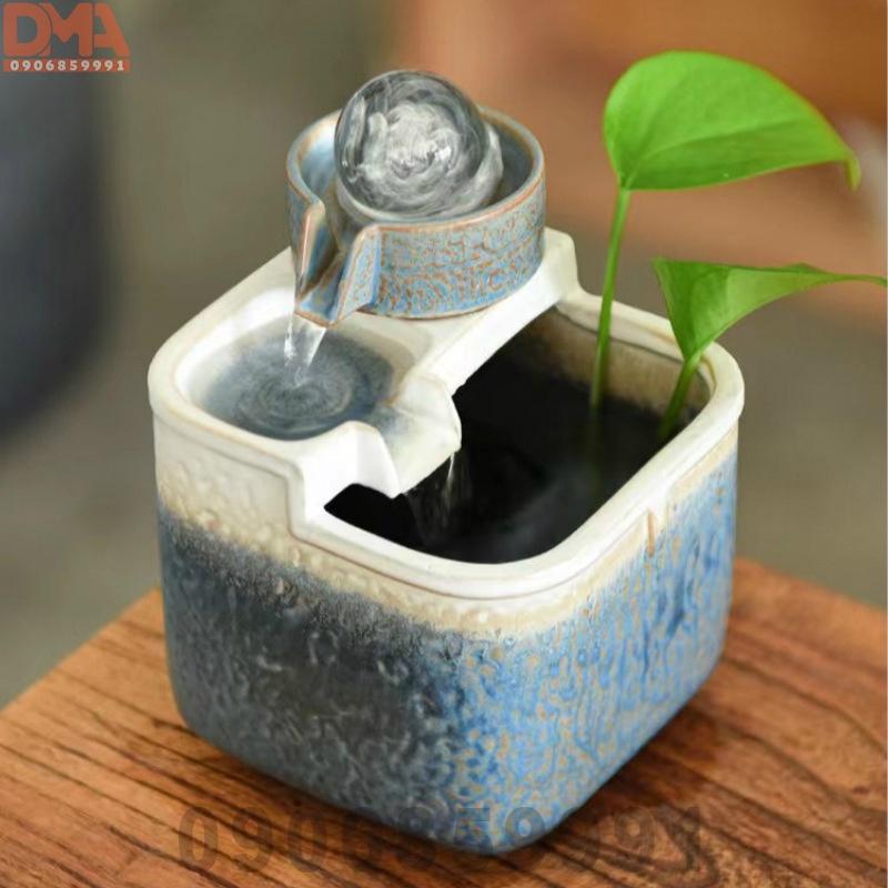 Thác nước gốm phong thủy,tiểu cảnh châu xoay trang trí cao cấp