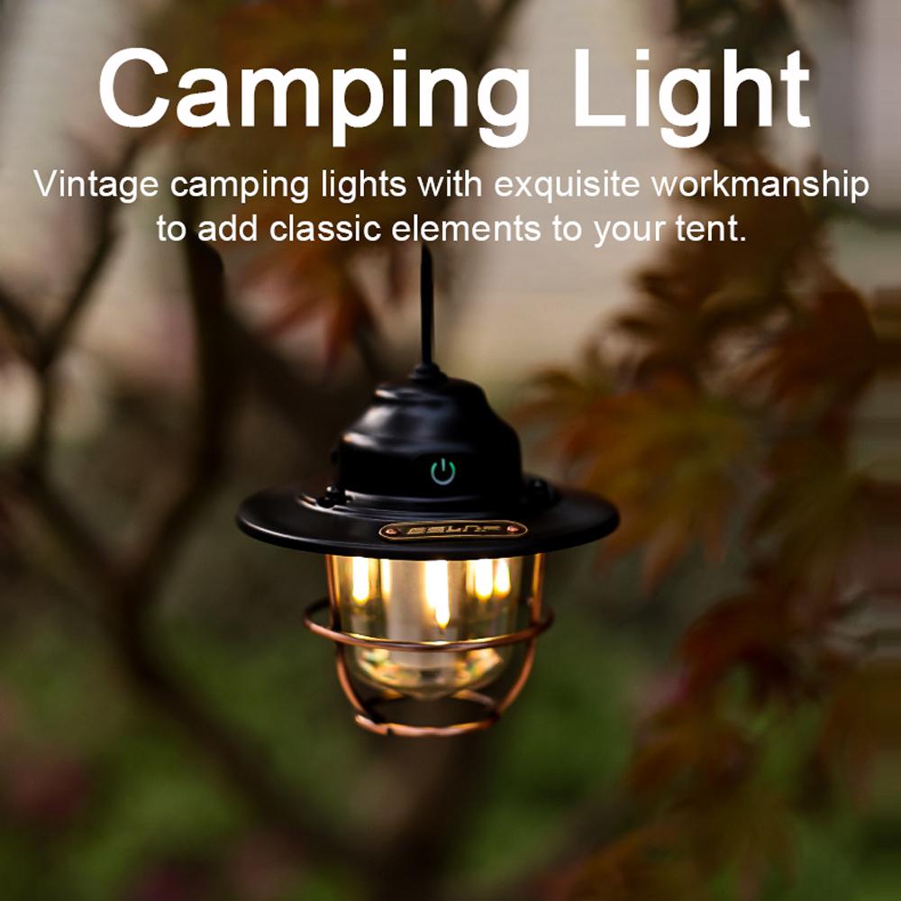 Outdoor Camping Light Vintage Campsite Lantern LED Tent Lamp with 7 Light Modes Handle for Camping Tent Garden Courtyard