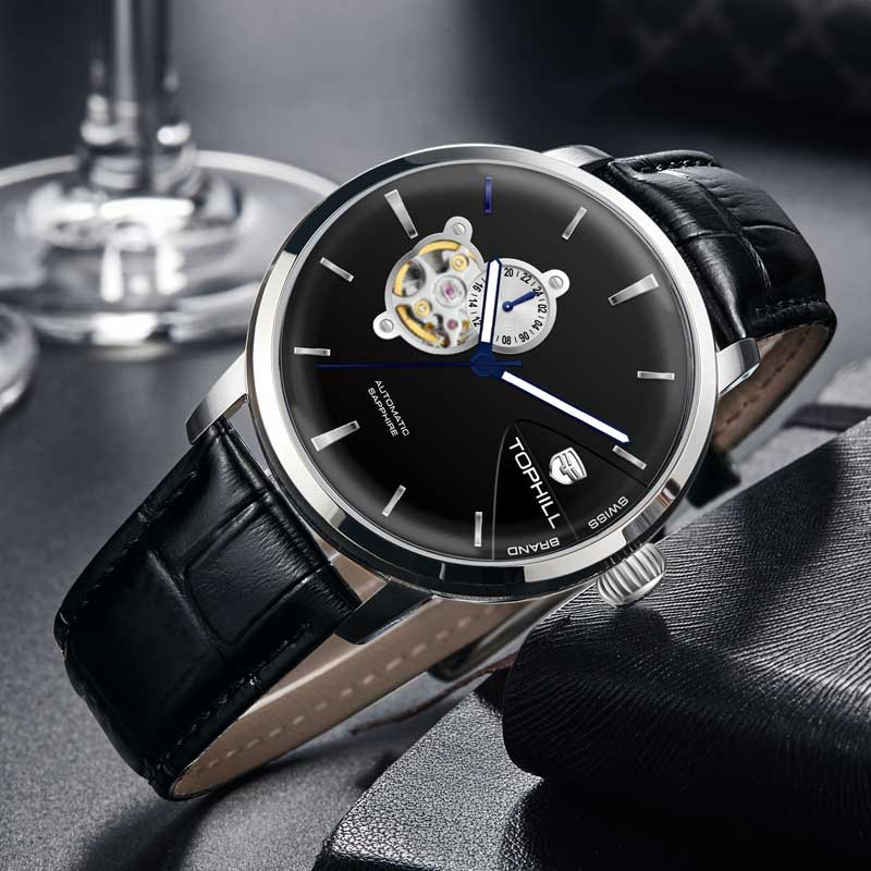 ĐỒNG HỒ TOPHILL TW083G.PB1158 Dây da và vỏ thép 316L, máy automatic, kính sapphire