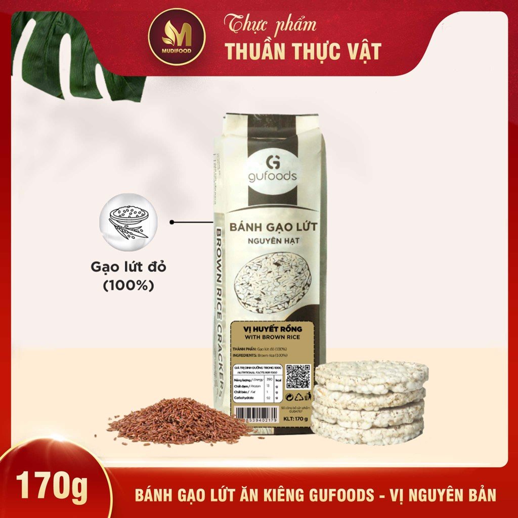 Bánh Gạo Lứt Ăn Kiêng GUfoods 170g - 3 vị - Vị Nguyên Bản, Vị Huyền Mễ, Vị Yến Mạch - Tập Gym, Giảm Cân, Thực Dưỡng, Eat Clean