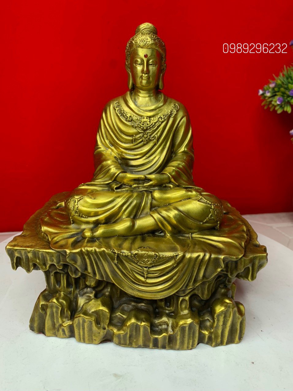 Tượng Thích Ca ngồi bệ đá bằng đồng cao 22cm - Tượng Thích Ca cỡ nhỏ