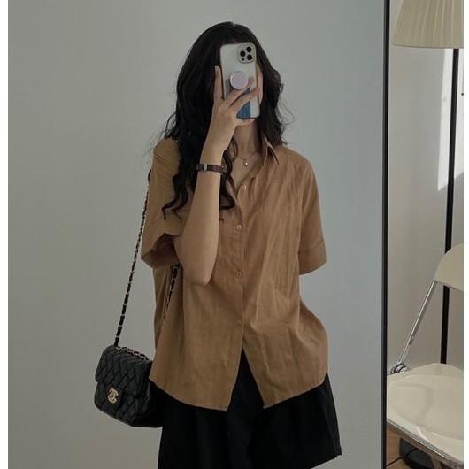 Sơ mi nữ cộc tay chất đũi mát cổ đức️ ️ Áo sơ mi đũi ngắn tay đuôi tôm 3 màu hothit ulzzang