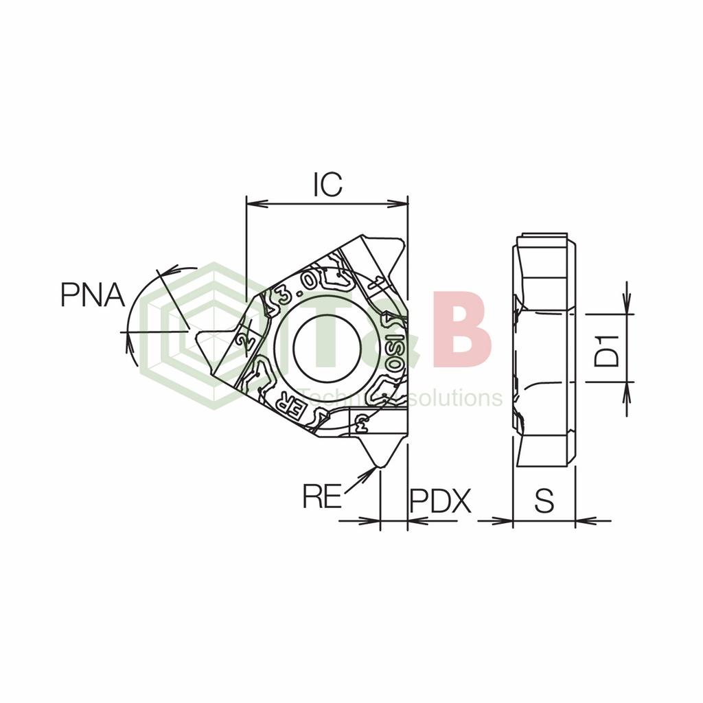 Mảnh chíp tiện ren phủ PVD Kyocera Model 16ER125ISO-TF PR1115, chíp tiện nhật chính hãng giá rẻ, mảnh ren chíp tiện