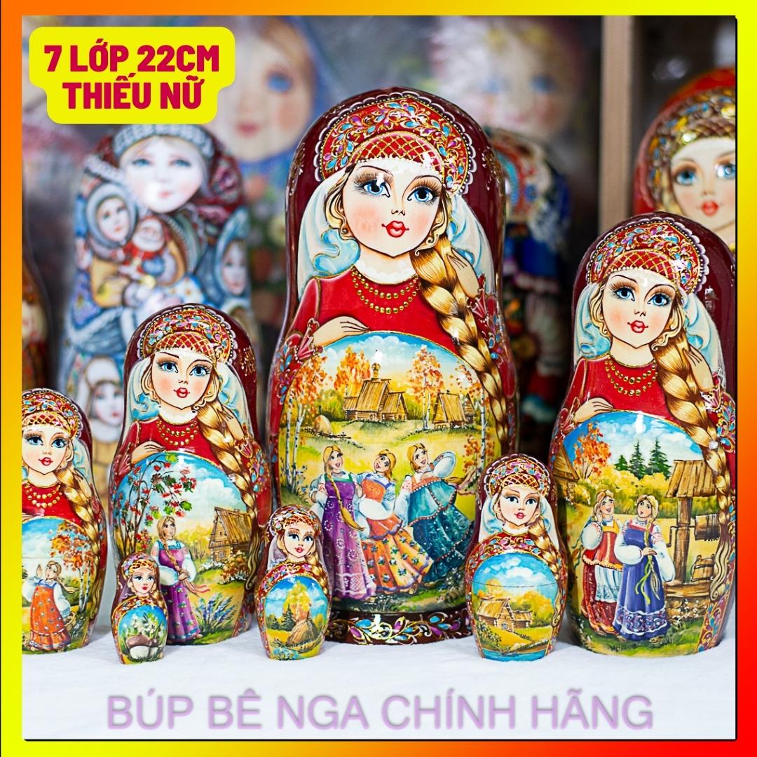 BỘ BÚP BÊ NGA MATRYOSHKA CAO CẤP 7 LỚP 22CM HOA VĂN "THIẾU NỮ THÔN QUÊ NGA" CỰC ĐẸP VÀ NỮ TÍNH, SANG TRỌNG, ĐẸP MẮT