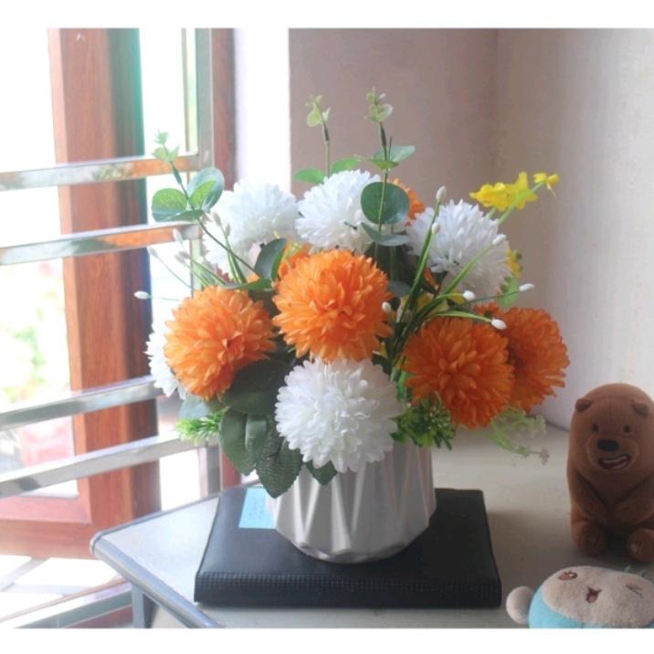 Chùm cúc pingpong 9 bông- hoa lụa