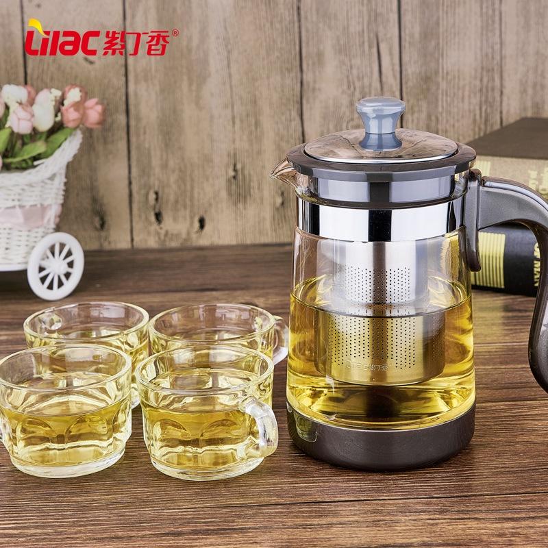 Bình pha trà thủy tinh Lilac (Tea Pot), Bình lọc trà thủy tinh có Lõi Lọc Inox 304 - Chịu nhiệt đến 130 độ- dung tích 75