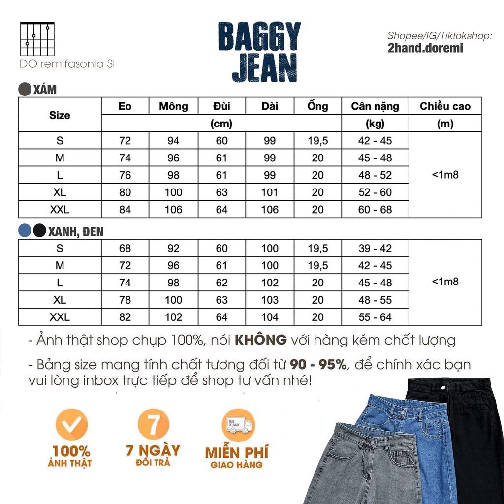 Quần Jeans Nam Nữ Baggy Form Suông Ống Rộng Cao Cấp Màu Đen Xanh Xám Retro