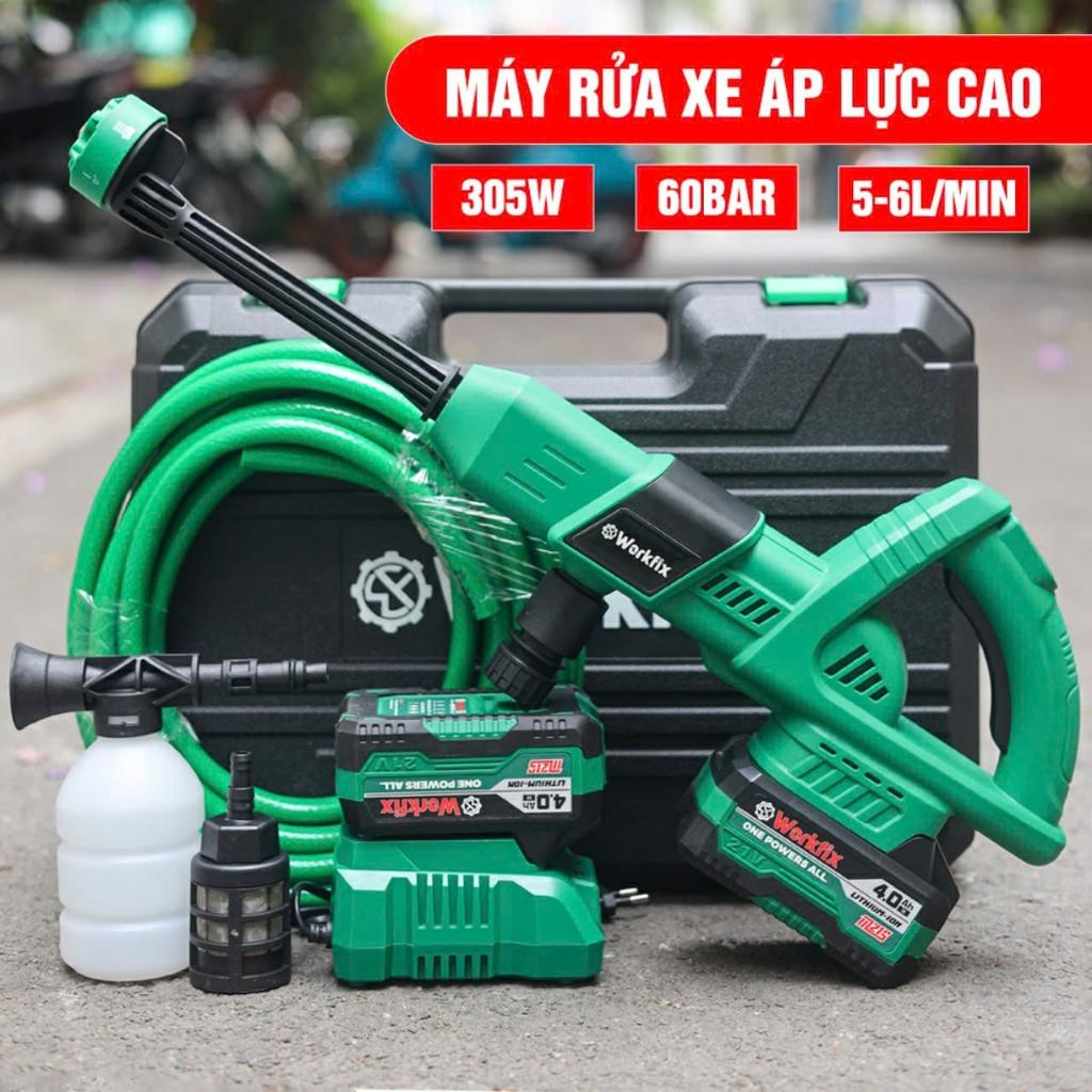 Máy rửa xe dùng pin Workfix WF- PW3825BL, Nút cảm ứng chỉnh 3 cấp tốc độ, Động cơ Không chổi than