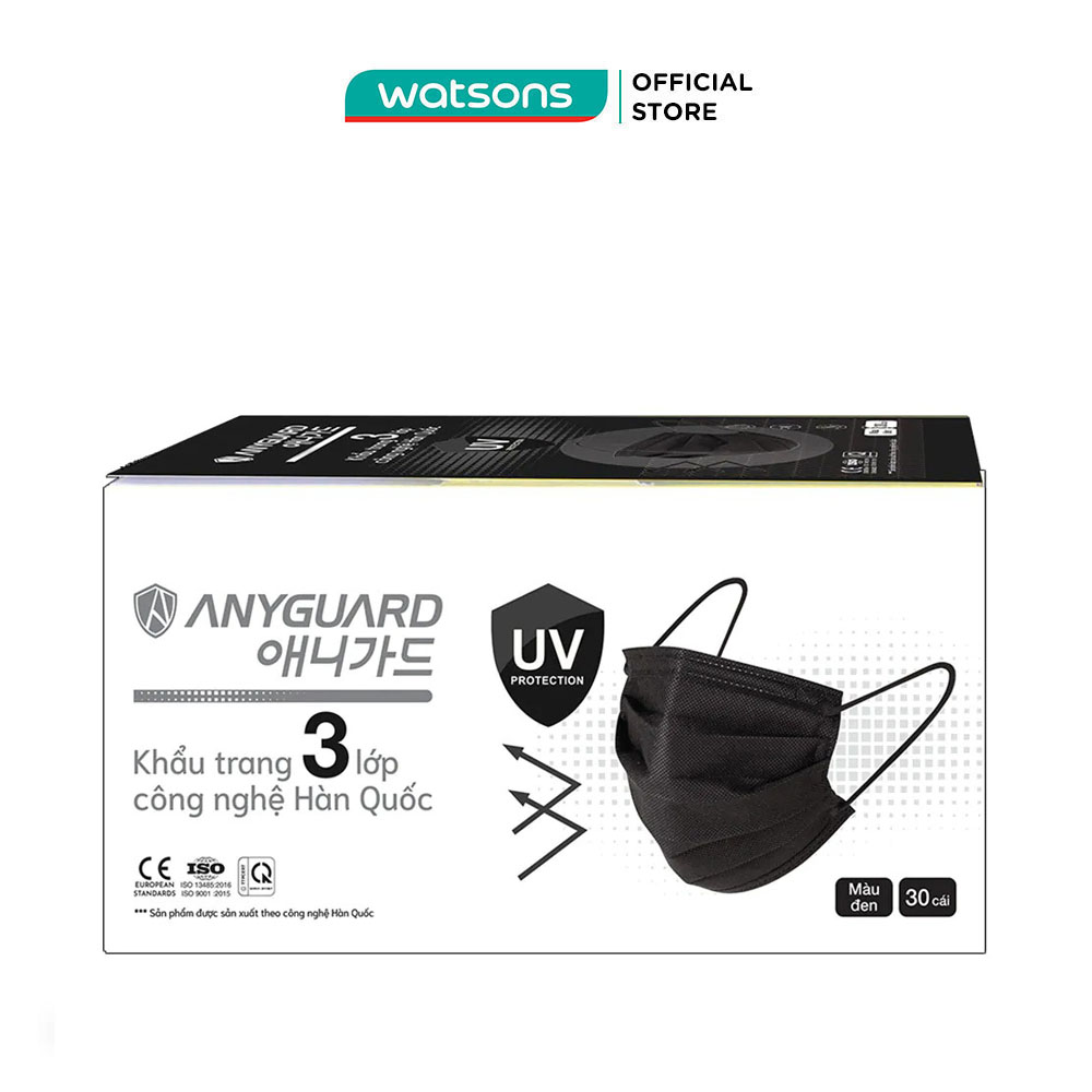 Khẩu Trang Y Tế Anyguard 3 Lớp Công Nghệ Hàn Quốc Màu Đen 30 Cái/Hộp