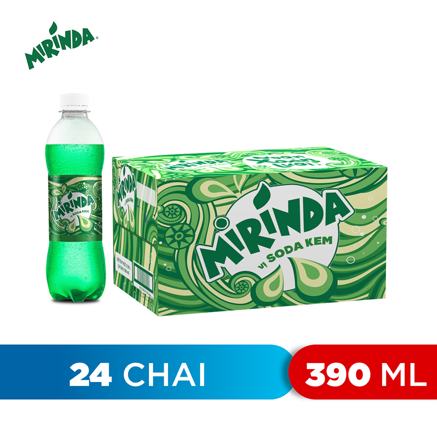 Thùng 24 Chai Nước Giải Khát có Gaz Mirinda Soda Kem (390ml/chai)