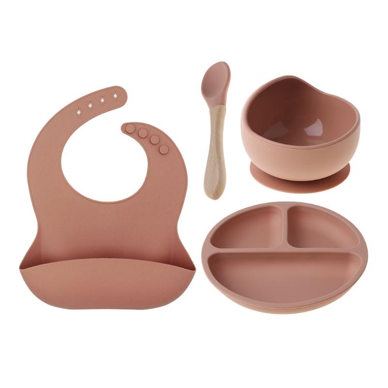 4 Cái/bộ Không Chứa BPA Silicone Cho Bé Bộ Đồ Ăn Yếm Chống Thấm Màu Đĩa Dùng Tiệc Hút Bộ Bát Và Thìa Cho Bé