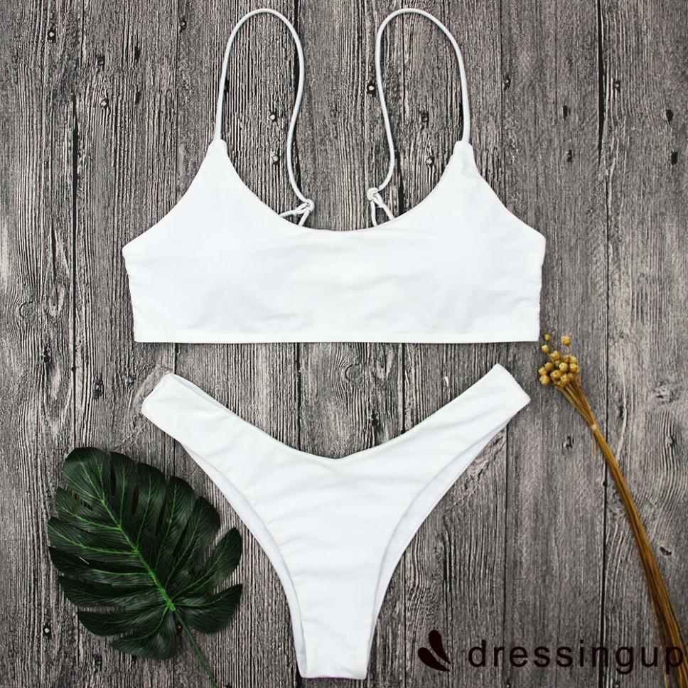 Bộ bikini 2 mảnh nâng dáng thiết kế trơn 2 màu trắng đen sang trọng quyến rũ dành cho nữ