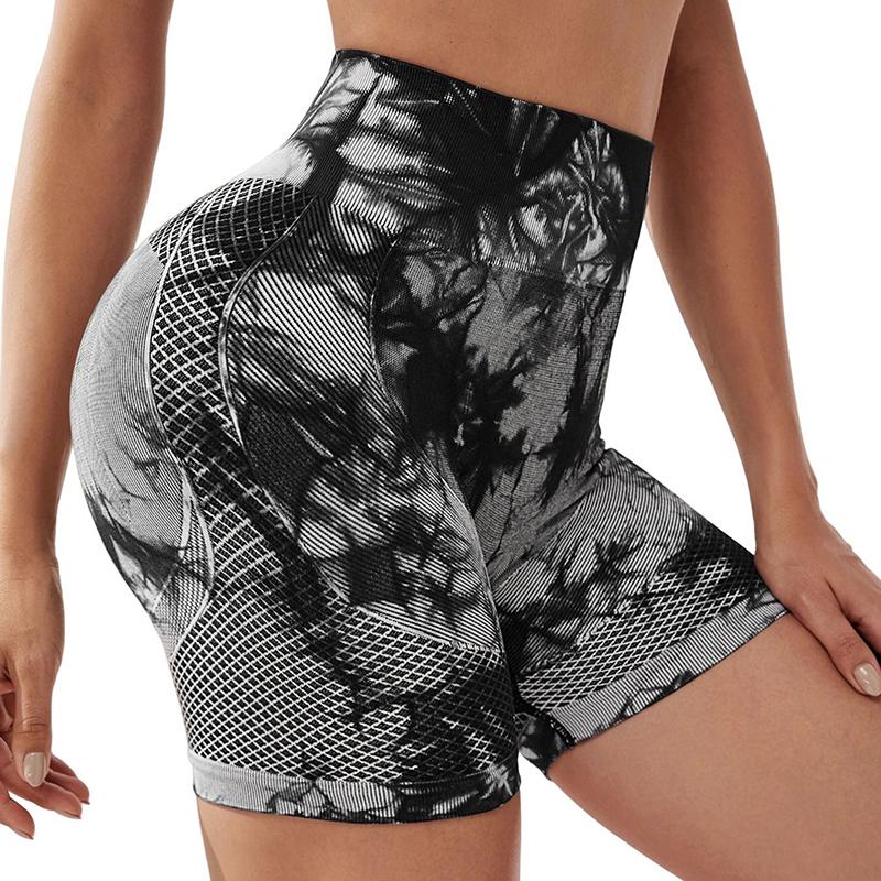 Tie Dye Yoga Quần short liền mạch Quần tập thể dục Quần short Phụ nữ đẩy quần short thể thao quần short tập thể dục quần áo yoga cao Color: Black Size: L