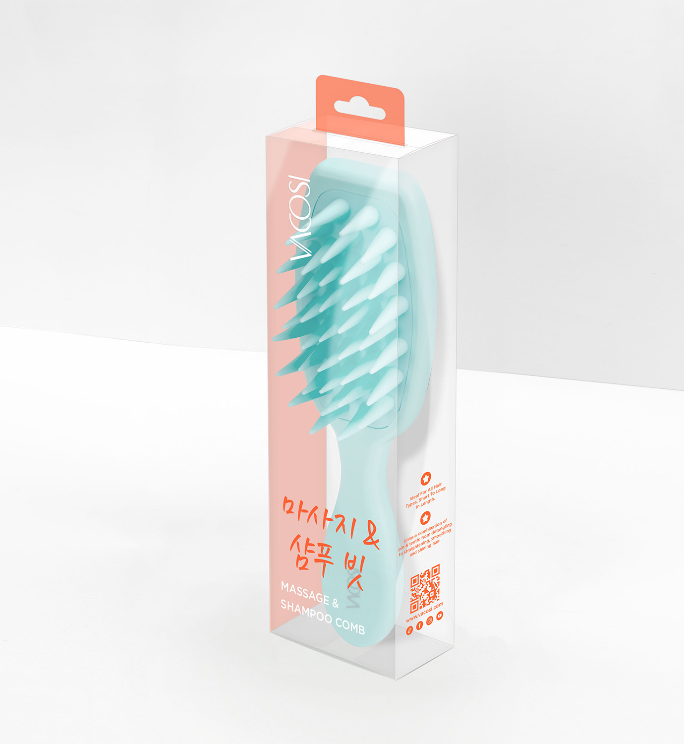 Lược gội &amp; massage đầu răng silicone có tay cầm VACOSI MASSAGE &amp; SHAMPOO COMB - C21