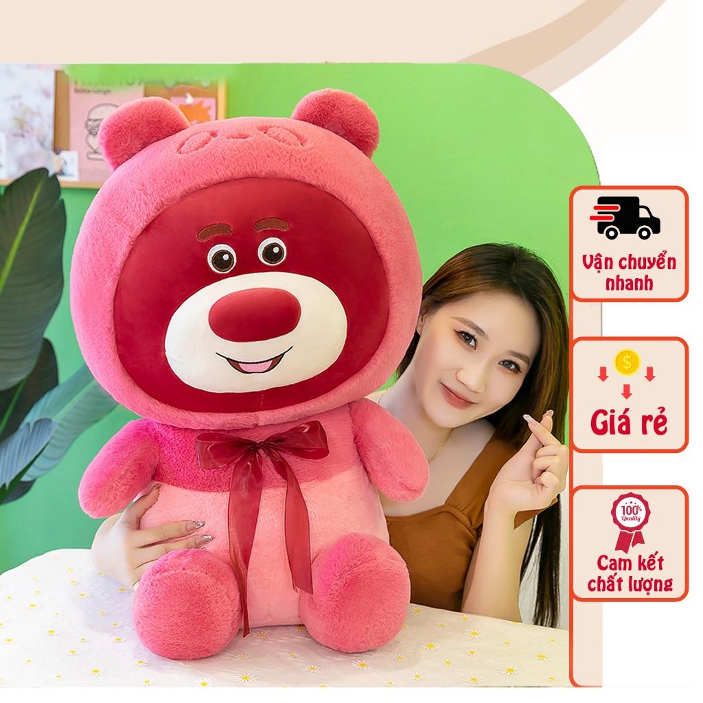 (Deal1K) Gấu dâu Losto Gấu dâu đeo nơ, dâu đội mũ size 75cm và 1M