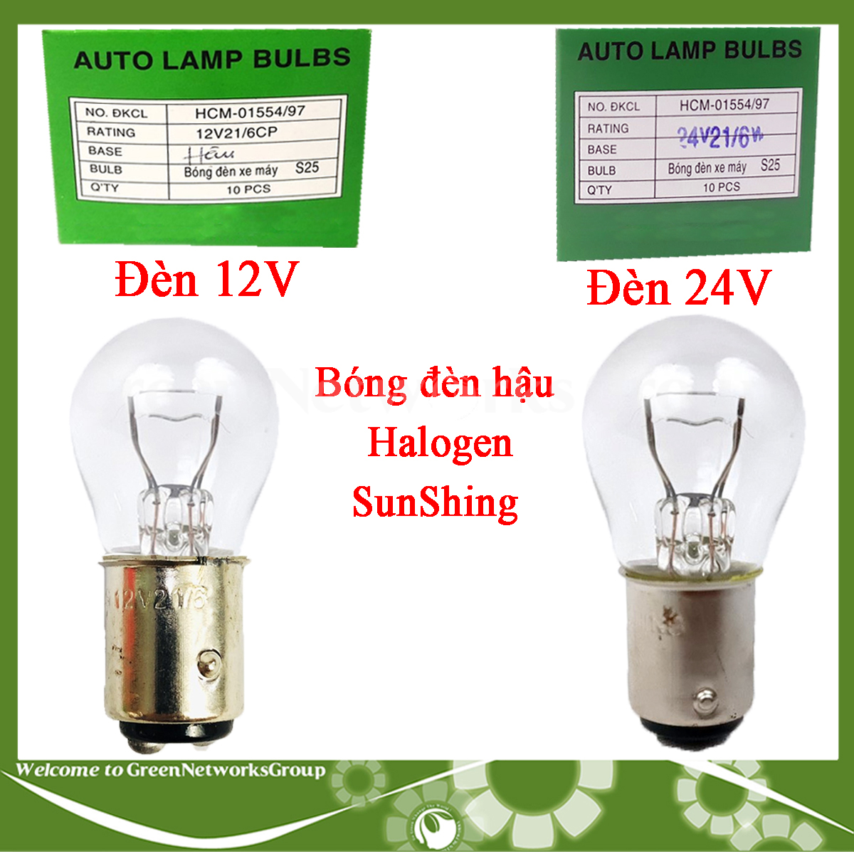 Bóng đèn hậu Halogen Sun Shing 12V - 24V 21W - Đèn hậu xe máy Sun Shing Green Networks Group ( 1 Đèn )