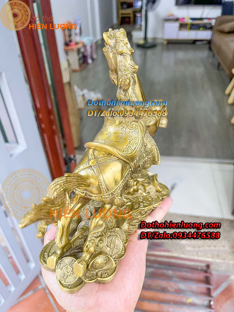 Tượng Ngựa Cưỡi Mây Bệ Tiền Bằng Đồng Nguyên Chất Kích Thước 24x9x20cm, Nặng 1,5kg - Đồ Thờ Hiên Lượng