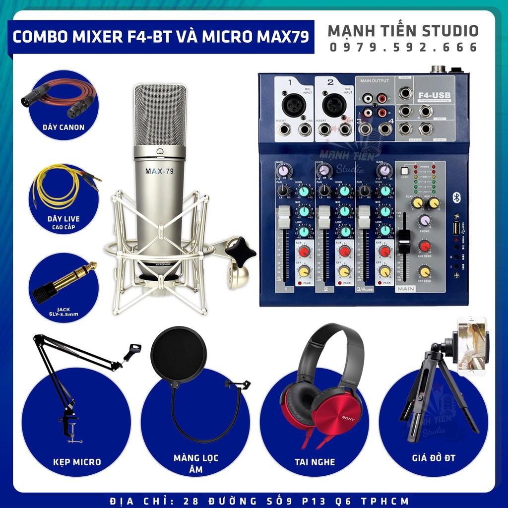 Combo thu âm livestream karaoke bán hàg onl tiktok idol bigo cctalk MIXER F4 Bluetooth Và Micro Max79 tặng full phụ kiện