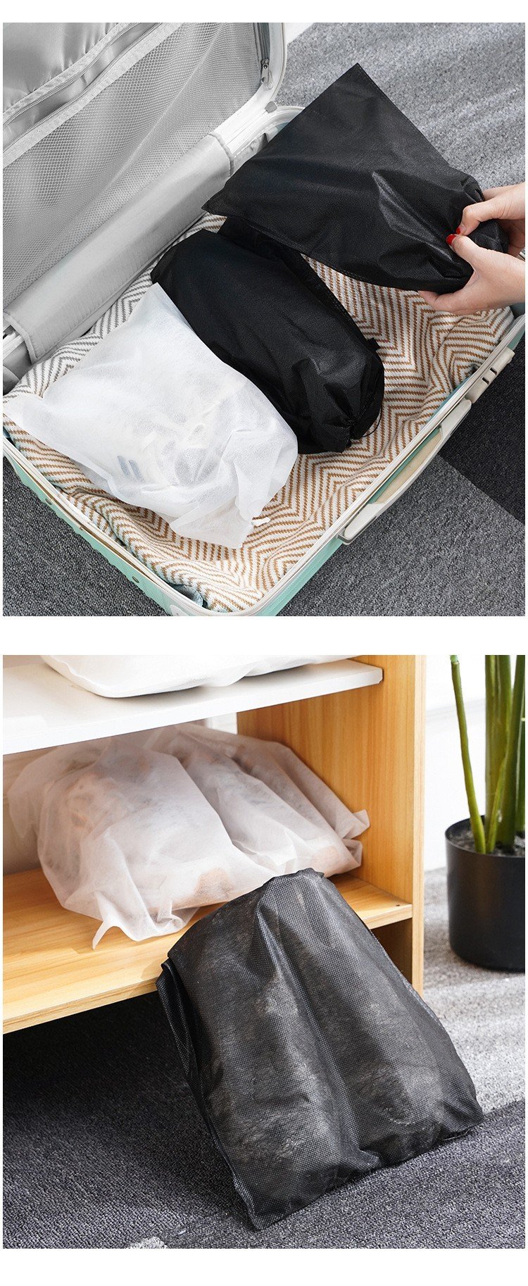 Túi Đựng Giày Đa Năng Vải Không Dệt, Miệng Dây Rút Tiện Lợi 37X30Cm