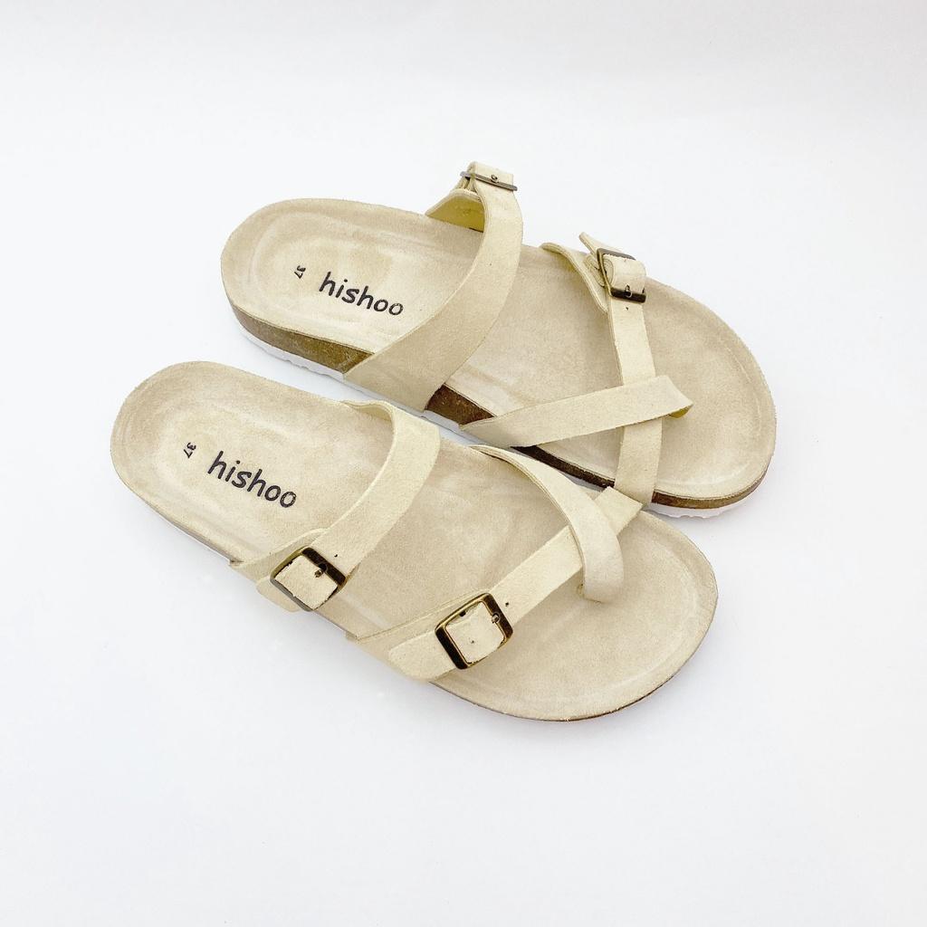 Dép đế trấu birken nam nữ unisex 2 khóa quai xỏ ngón da bò size 35 - 43 chính hãng Hishoo S101