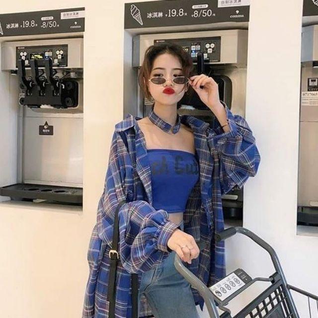Set sơmi from rộng + áo ống + choker ulzzang
