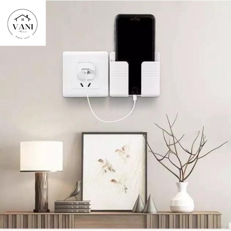 Hộp Đựng Remote, Điện Thoại Mẫu Mới 2021 Có Lỗ Cắm Sạc Dán Tường- Kệ đựng điều khiển, điện thoại có sẵn miếng dán tường