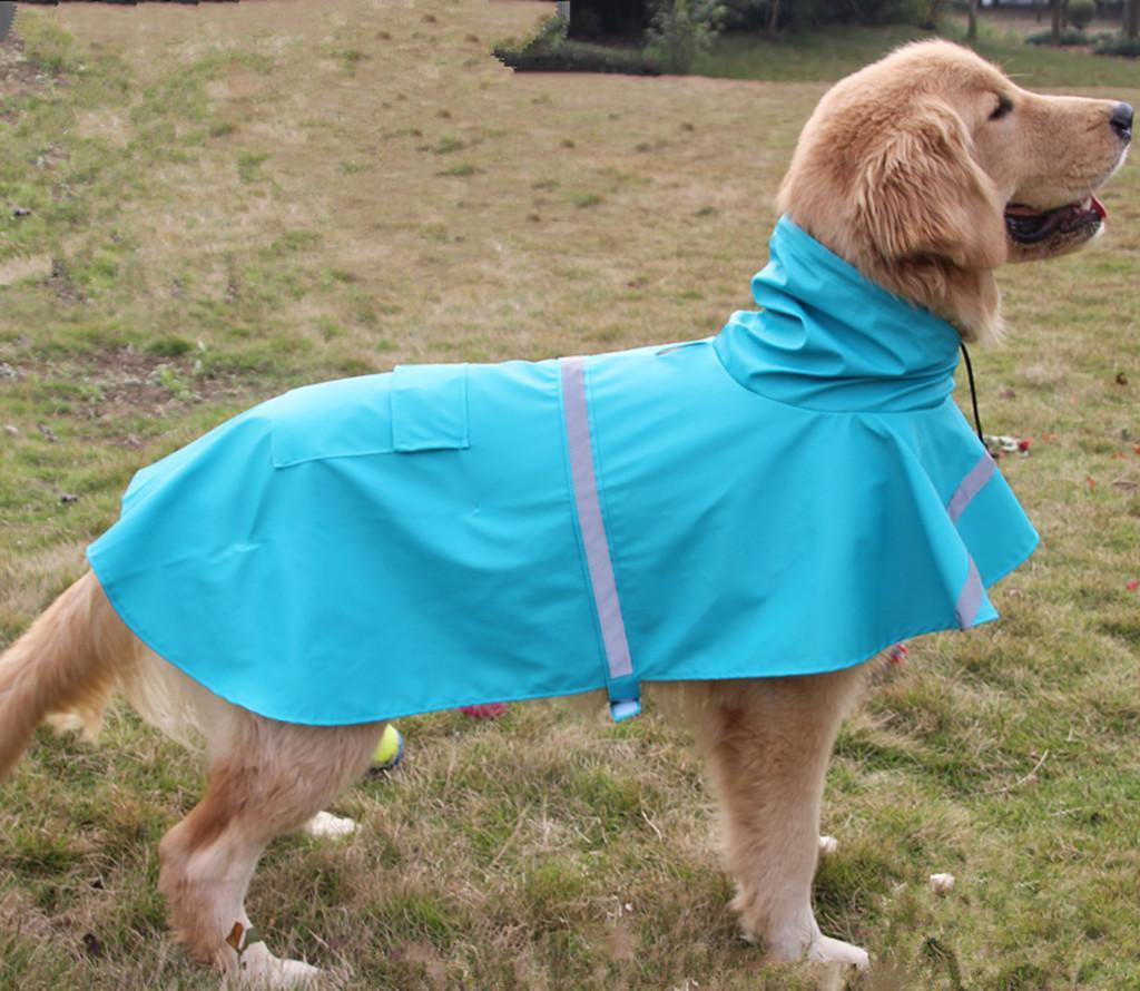 Reflective Dog Rain Coat Jacket Hooded Rainwear Poncho Slicker Sky Blue-S