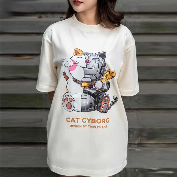 Áo thun cộc tay nam nữ Unisex N05 Cat cyborg / Cream- vải 100% Cotton Premium thoáng mát không bai xù, co giãn 2 chiều, định lượng lên đến 260gsm