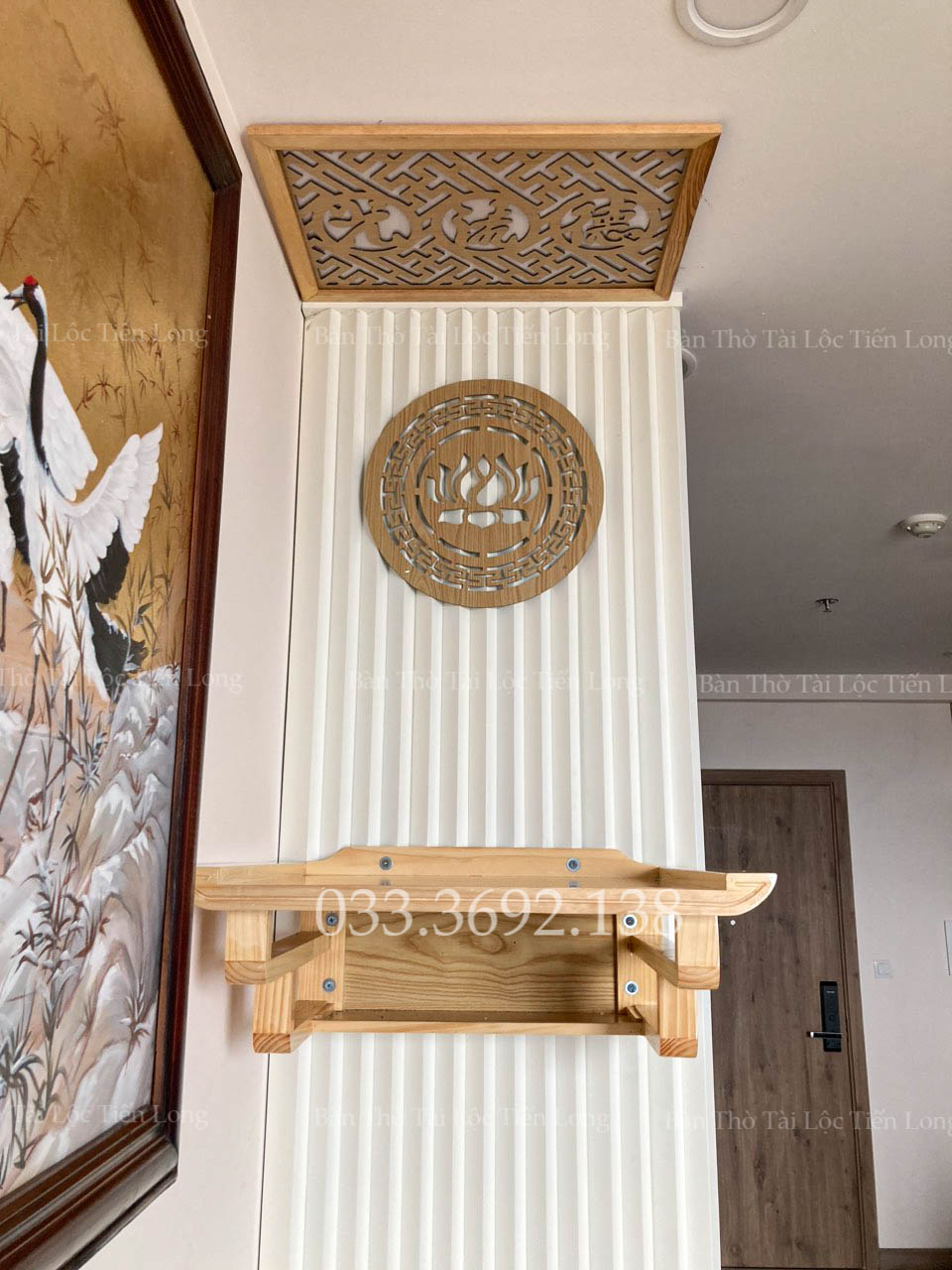 Bàn thờ treo gỗ sồi 69cm full bộ 3 món