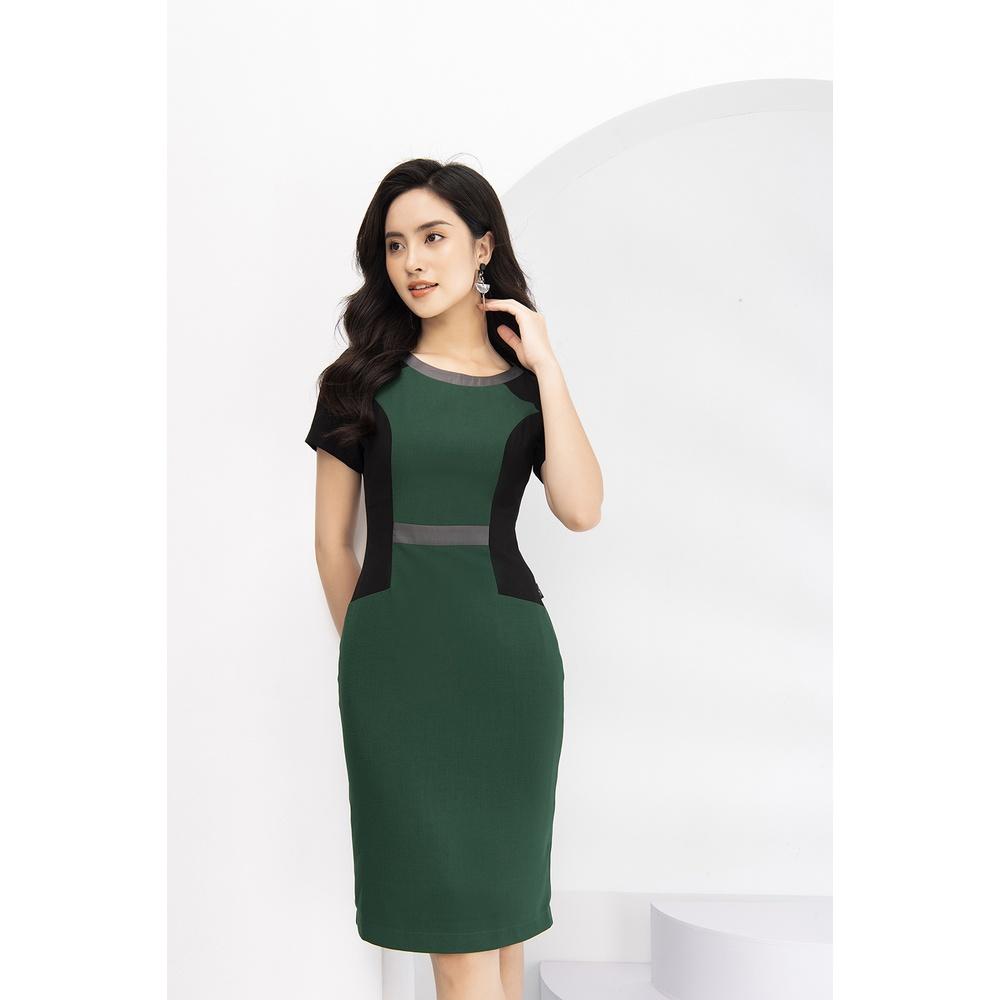 Đầm Nữ LUPERI LFV3162 Công Sở Dáng Ôm Phối Màu Tạo Điểm Nhất Eo Chất Liệu Đũi Xước Hàn Quốc Cao Cấp