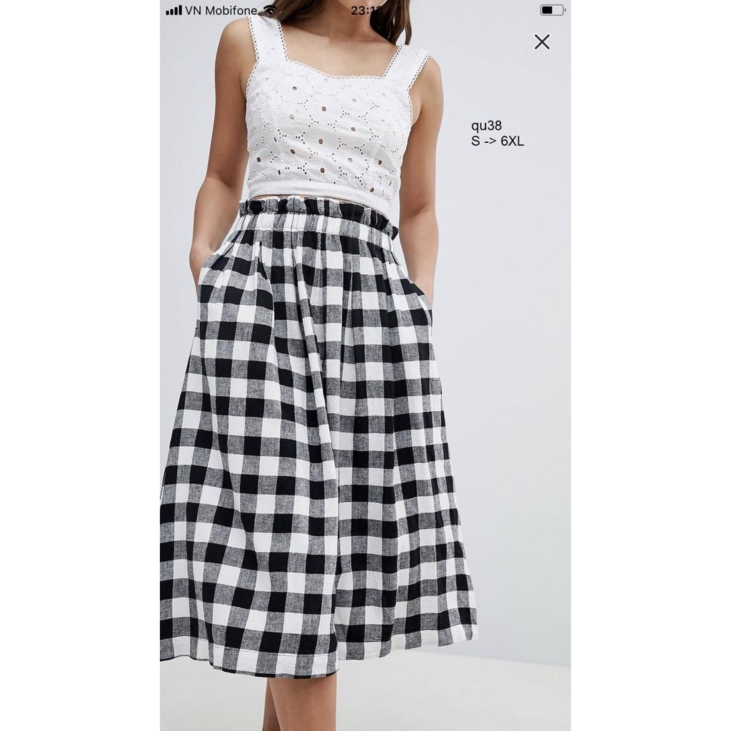 SKIRT126 CHÂN VÁY MIDI SỌC CARO