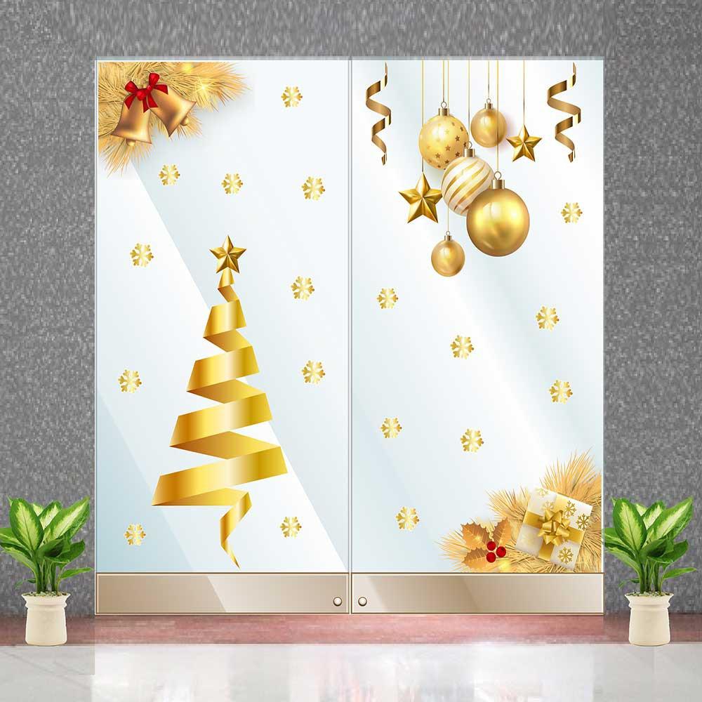 Decal trang trí noel combo số 42 set vàng quả châu, cây thông