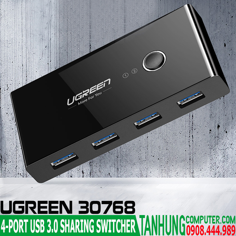 Bộ chuyển mạch (Switch) 2 cổng USB 3.0 chia sang 4 cổng USB 3.0 UGREEN US216 30768 - Hàng Chính Hãng