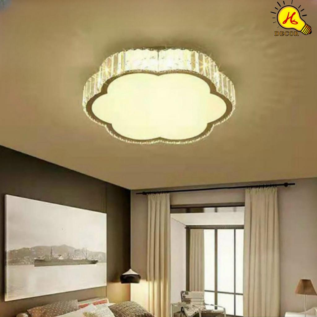 Đèn ốp trần pha lê phòng khách, phòng ngủ HQ - mã PLM03451 - ánh sáng 3 màu điều chỉnh dễ dàng, không chói mắt HQ DECOR (HÀNG NHẬP KHẨU)