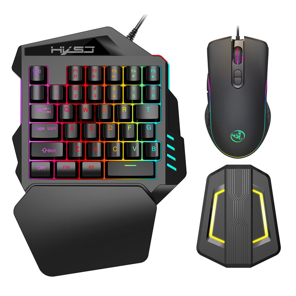 HXSJ A867 Wired RGB Ergonomic Gaming Mouse V100 35 Keys Single-hand Gaming Keyboard P6 Portable Keyboard Mouse Converter