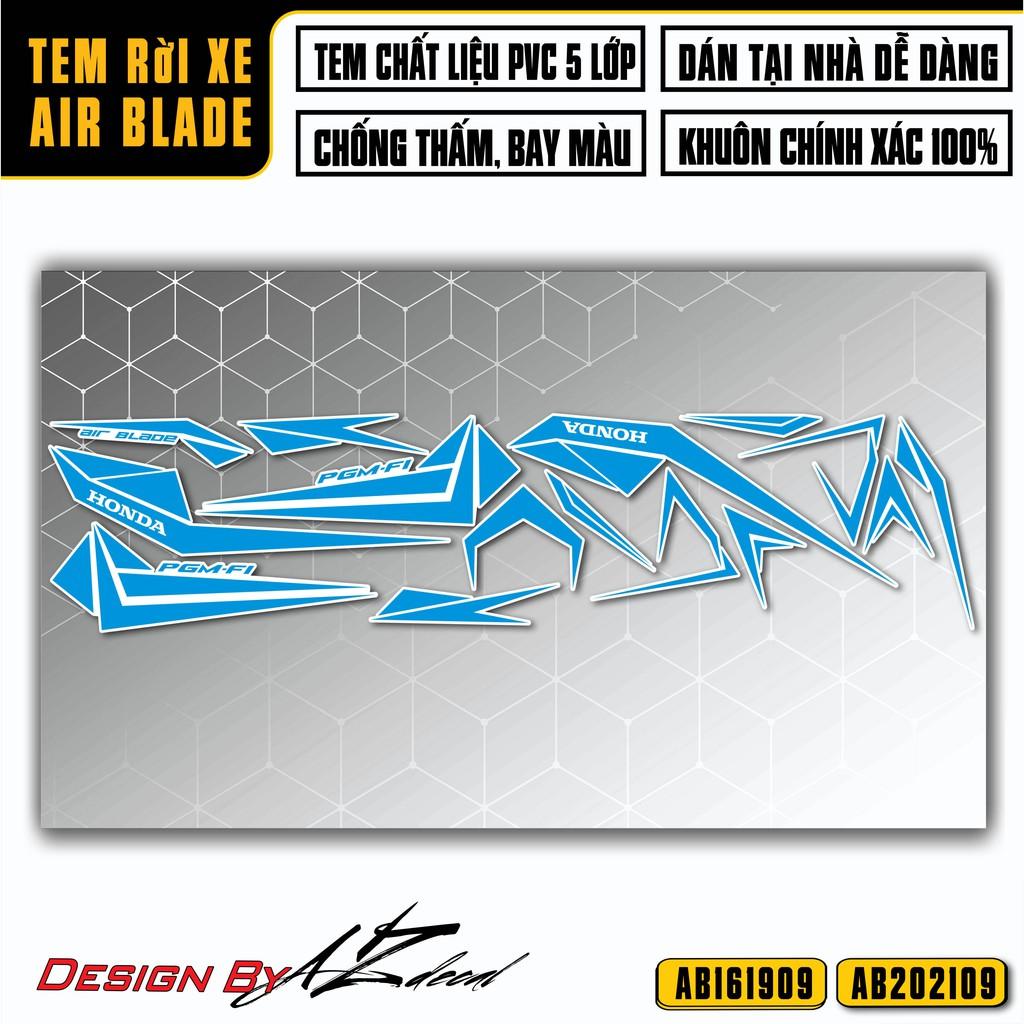 Tem Chỉ Xe Airblade 2016 - 2021 | AB09 | Decal Dán Xe AB Cắt Khuôn Sẵn, Chống Nước, Chống Phai Màu - Xanh,2020- 2021