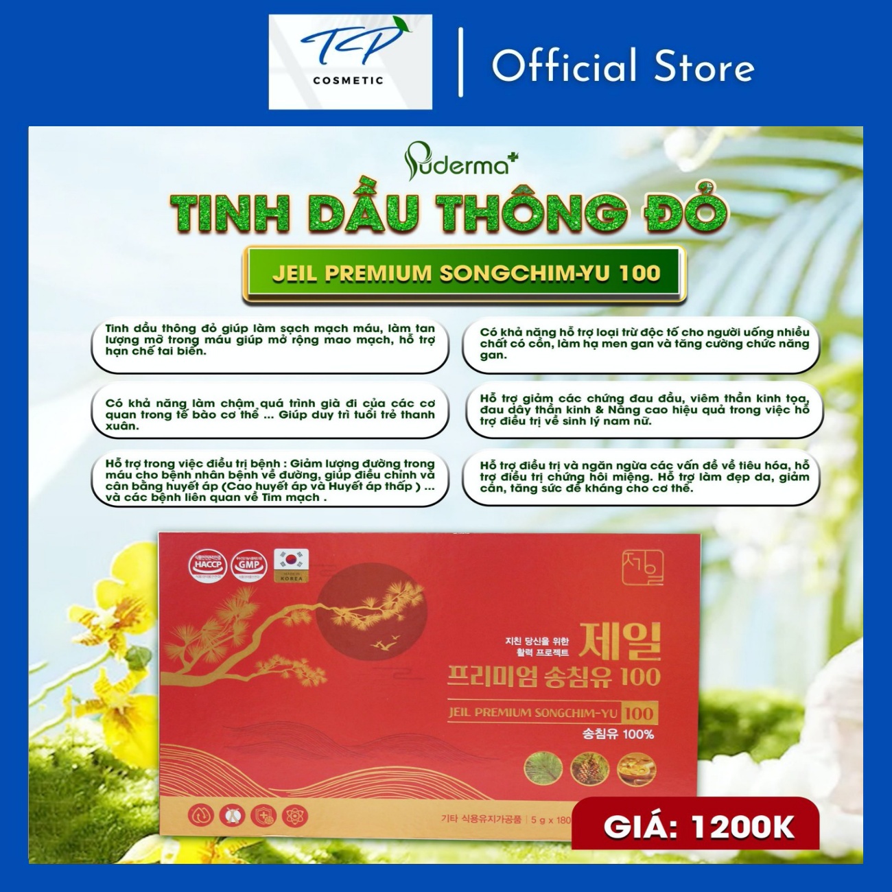 Tinh Dầu Thông Đỏ Hàn Quốc Jeil Premium Singchin YU 100 : Tan mỡ máu, hạ men gan, điều hóa huyết áp.