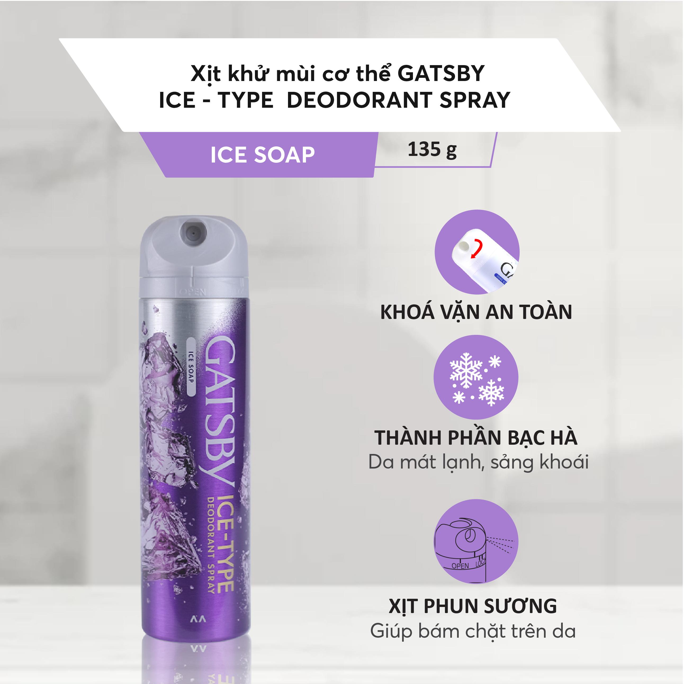 Xịt Khử Mùi Gatsby Mát Lạnh Ice Soap 135g