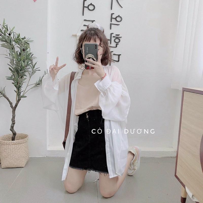Áo kiểu sơ mi form rộng dài