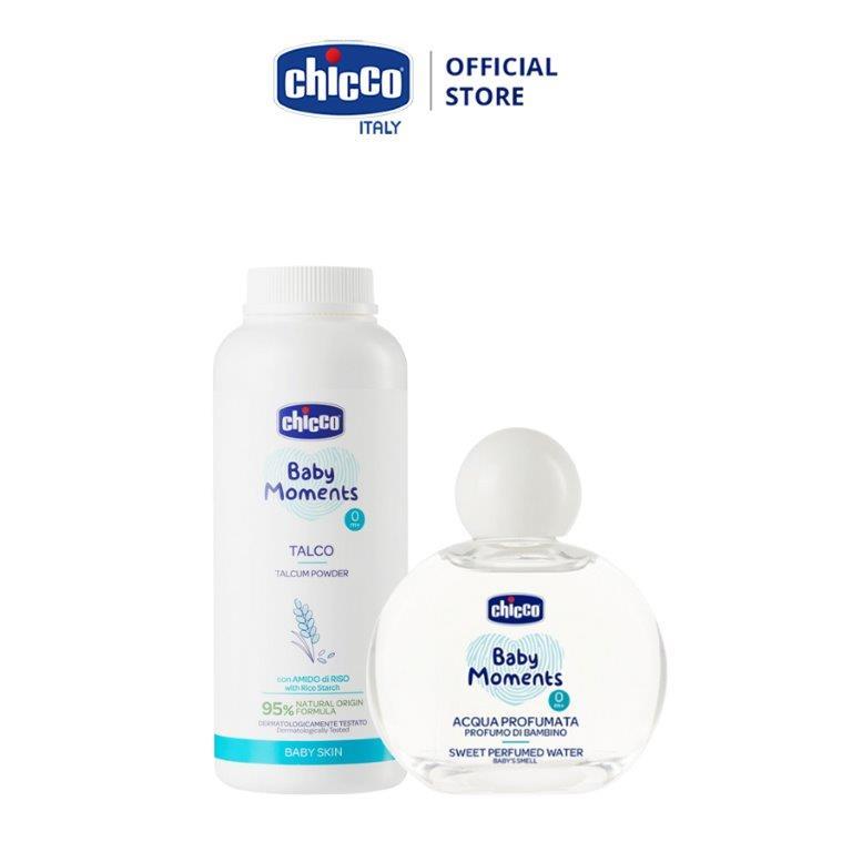 Combo Phấn rôm tinh bột Gạo Chicco  + Nước hoa hương tự nhiên 0M+ Chicco (mới)