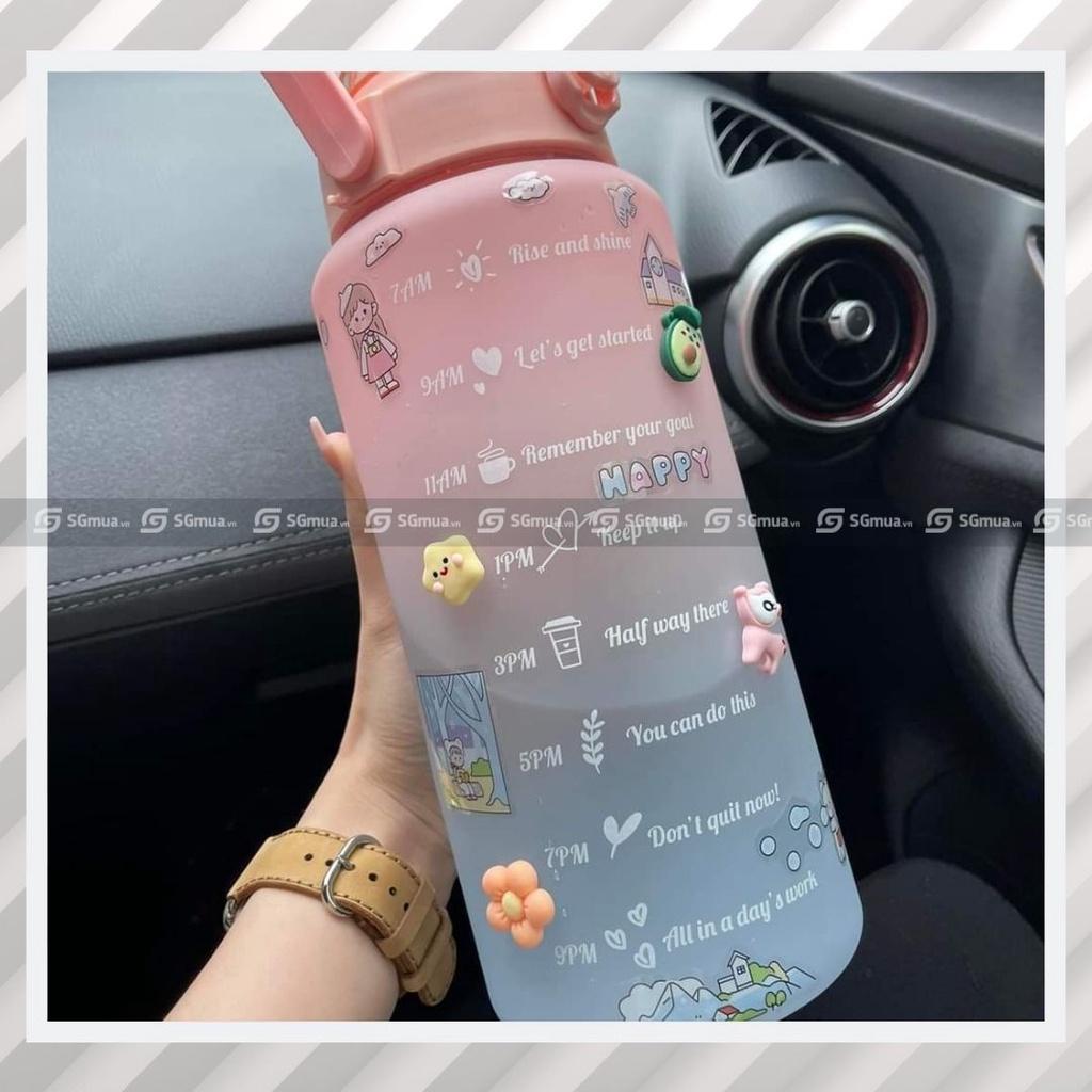 Bình nước thể thao 2L màu cầu vồng, có sticker dán kèm theo