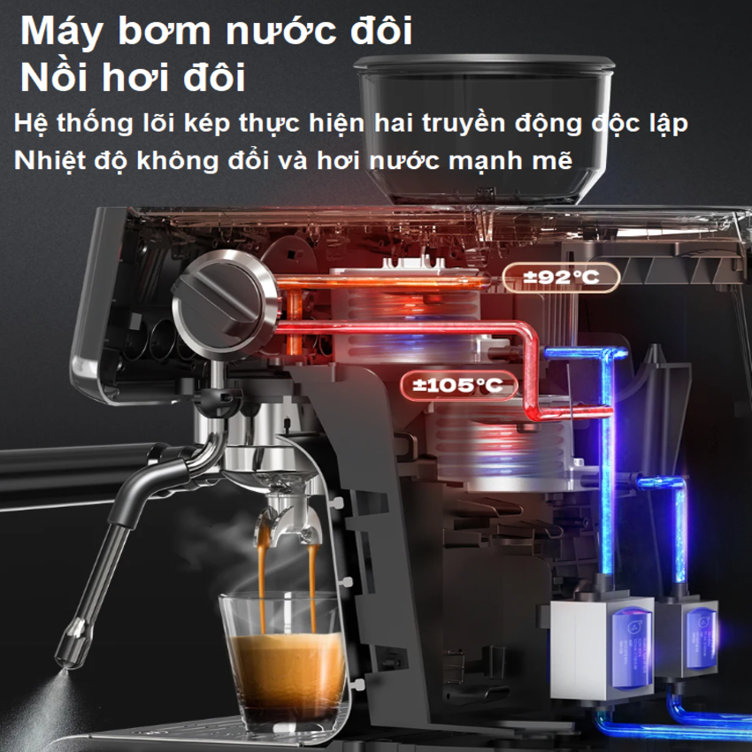 Máy pha cà phê Espresso chuyên nghiệp thương hiệu Mỹ cao cấp HiBREW H7A - Hàng Chính Hãng