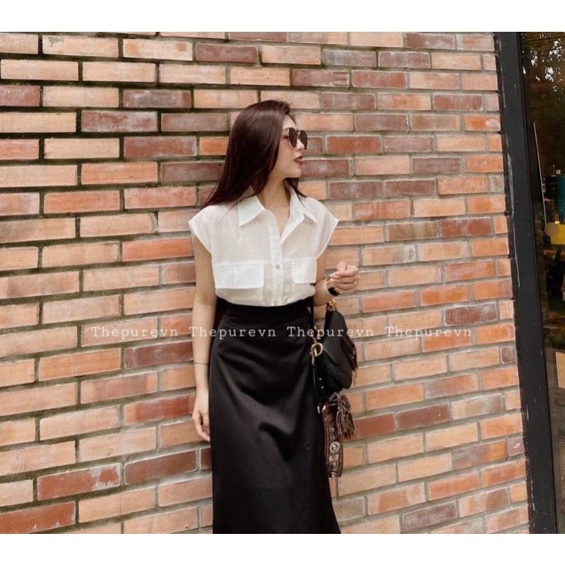 Áo sơ mi tay hến túi nắp G.U siêu hót